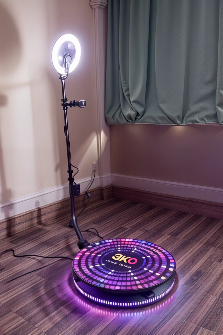 Plateforme rotative du photobooth 360 The Smile Box avec son anneau lumineux LED